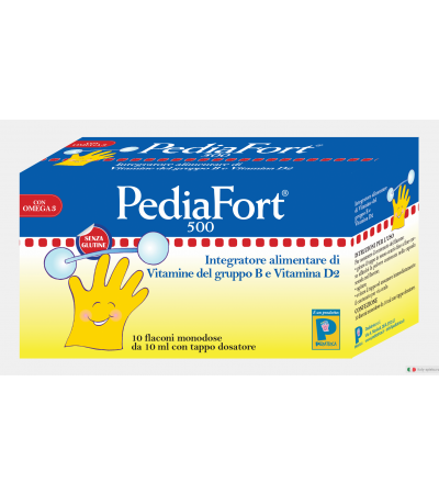 PediaFort 500 vitamina B e D2 con Omega3 10 flaconi monodose