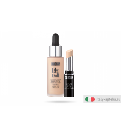 Pupa Kit Viso Perfetto Like a doll Fluido Make-up & IN REGALO Cover Stick Correttore 020 Pelli chiare