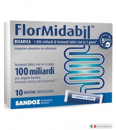 Sandoz Flormidabil Ricarica integratore alimentare di fermenti lattici 100 miliardi 10 bustine